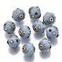 Handmade Indonesia Beads, with Rhinestone and Brass Findings, Round, Antique Silver