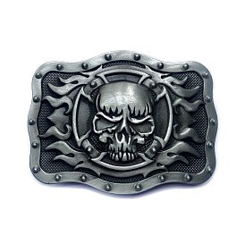 Tibetan Style Zinc Alloy Smooth Buckles, Belt Fastener, Rectangle with Skull