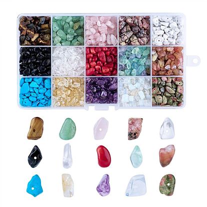 Perles de pierres précieuses naturelles et synthétiques mixtes, puce, 5~8x5~8mm, Trou: 1mm
