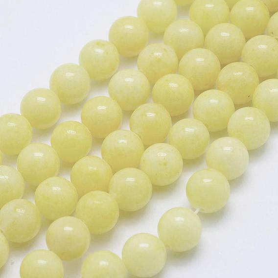 Perles Mashan naturel rondes de jade brins, teints et chauffée, 14mm, Trou: 1mm, Environ 30 pcs/chapelet, 16 pouce