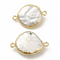 Charmes de connecteur de perles de keshi naturelles baroques, maillons ronds plats, avec doubles boucles en laiton