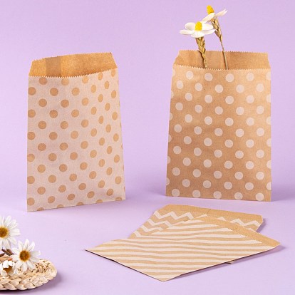100pcs 4 modèles sacs en papier kraft écologiques, pas de poignées, pour sacs de conservation des aliments, sacs-cadeaux, sacs à provisions, avec rayures diagonales/étoiles/pois/motif vagues