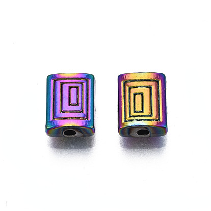 Rack Plating Rainbow Color Alloy Beads, Cadmium Free & Nickel Free & Lead Free, Rectangle