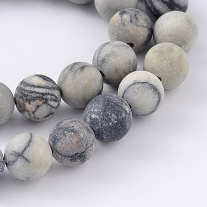 Hebras de piedra de seda negra natural redonda / cordones de perlas de piedra de netstone, 8 mm, agujero: 1 mm, sobre 46 unidades / cadena, 15.1 pulgada
