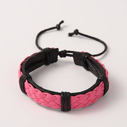 Adjustable Trendy Unisex Casual Style Leather Cord Bracelets, with Waxed Cord, 53mm