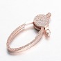 Oval Brass Micro Pave Cubic Zirconia Lobster Claw Clasps, 43.5x18x5mm, Hole: 3mm