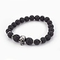 Natural Lava Rock Beads Stretch Bracelets, with 304 Stainless Steel Finding, Skull