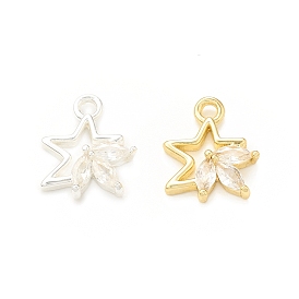 Clear Glass Pendnants, with Brass Findings, Star Charms