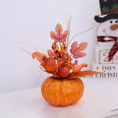 Citrouille artificielle en mousse avec décorations de feuilles, ornements, pour Halloween Thanksgiving automne décoration