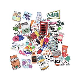 Cartoon Take Chill Pills Reminder Paper Stickers Set, Adhesive Label Stickers, for Water Bottles, Laptop, Luggage, Cup, Computer, Mobile Phone, Skateboard, Guitar Stickers