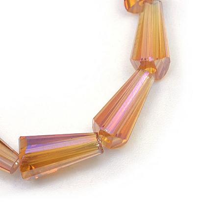 Plaqué ab-couleur verre transparent brins de perles, cône, 8x4mm, Trou: 1mm, Environ 72 pcs/chapelet, 22 pouce