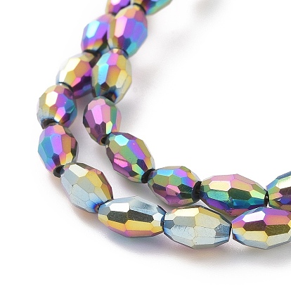 Perles en verre electroplate, plein plaqué, facette, ovale