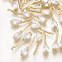 Brass Cubic Zirconia Pendants, Drop, Real 18K Gold Plated, Clear