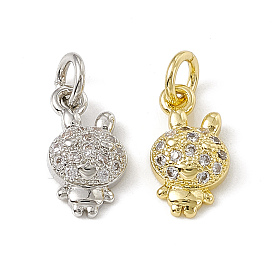Brass Micro Pave Cubic Zirconia Charms, with Jump Rings, Rabbit Charm