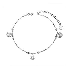 SHEGRACE 925 Sterling Silver Anklet, with Grade AAA Cubic Zirconia, Flat Round Charms, with S925 Stamp