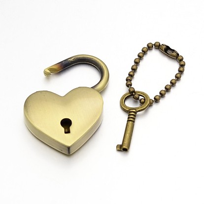Bloqueo cardíaco y broches clave clave de aleación de zinc, con cadena de bola de hierro y fornituras, 65 mm