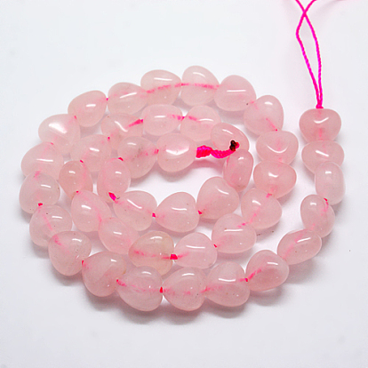 Perles coeur rose naturel de quartz brins, 10x10x5~7mm, Trou: 1mm, Environ 42 pcs/chapelet, 15.75 pouce