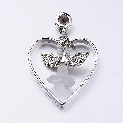 Alloy European Dangle Charms, Large Hole Heart Beads, with Acrylic and Glass Beads, Lovely Wedding Dress Angel Dangle