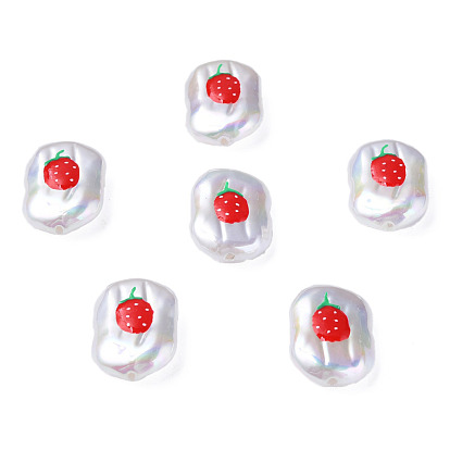 ABS Plastic Imitation Pearl Beads, with Enamel, Oval with Strawberry