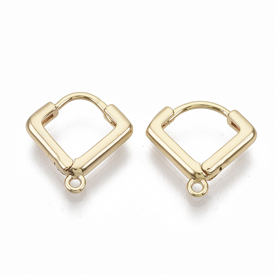Brass Huggie Hoop Earring Findings, Nickel Free, Real 18K Gold Plated, with Horizontal Loop