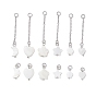 12Pcs 12 Styles Natural Freshwater Shell Big Pendants Set, with Platinum Plated 304 Stainless Steel Open Jump Rings and Brass Cable Chains, Heart & Moon & Star, Mixed Shapes