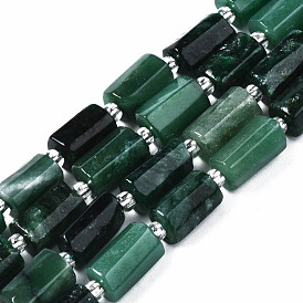 Natural Emerald Quartz Beads Strands, with Seed Beads, Faceted Column