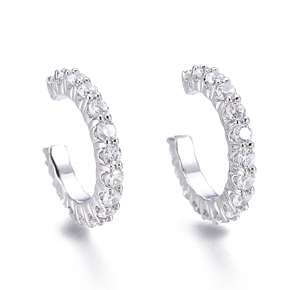 Brass Micro Pave Clear Cubic Zirconia Cuff Earrings