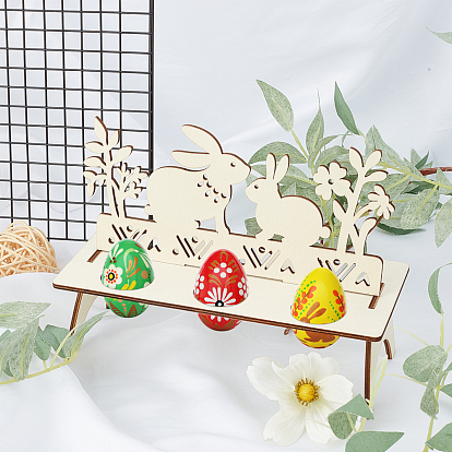 Superdant 2 ensembles 2 étagères d'oeufs de pâques en bois découpé au laser de style lapin, présentoir d'oeufs de pâques design lapin, pour la décoration de la maison de cadeau de pâques