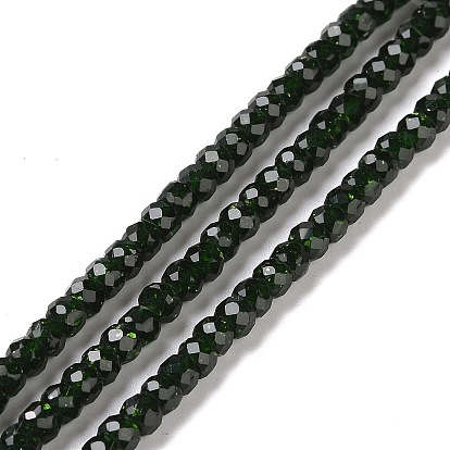 Synthetic Green Goldstone Beads Strands, Faceted, Rondelle
