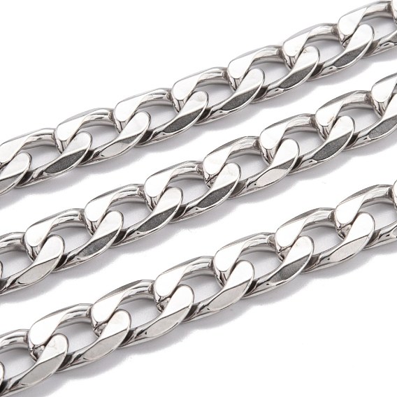 304 Stainless Steel Cuban Link Chain, Unwelded, with Spool