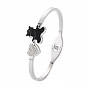 Rhinestone Bear & Heart Bangle, Stainless Steel Hinged Bangle with Polymer Clay for Women