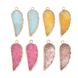 Natural Agate Pendants, with Light Gold Plated Iron Findings, Wing, Dyed & Heated