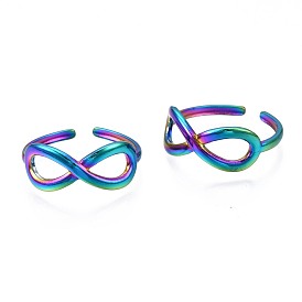 304 anneau de manchette enroulé à l'infini en acier inoxydable, bague ouverte couleur arc-en-ciel pour femme