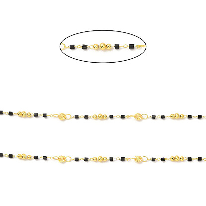 Cadenas de cuentas de latón hechas a mano, con perlas de vidrio, con carrete, sin soldar, real 18 k chapado en oro