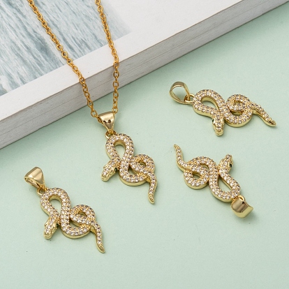 Brass Micro Pave Clear Cubic Zirconia Pendants, Snake