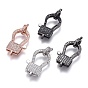 Brass Micro Pave Cubic Zirconia Lobster Claw Clasps, with Bail Beads/Tube Bails, Long-Lasting Plated, Rectangle