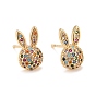 Cubic Zirconia Rabbit Stud Earrings, Real 18K Gold Plated Brass Jewelry for Women, Lead Free & Cadmium Free