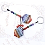 7 Chakra Gemstone Pendant Keychain, with Platinum Tone Alloy Key Rings, Star of David