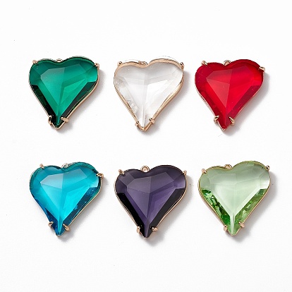 K9 Glass Pendants, with Light Gold Plated Brass Findings, Cadmium Free & Lead Free, Faceted, Heart