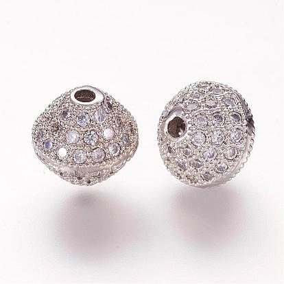 Brass Micro Pave Cubic Zirconia Beads, Bicone, Clear