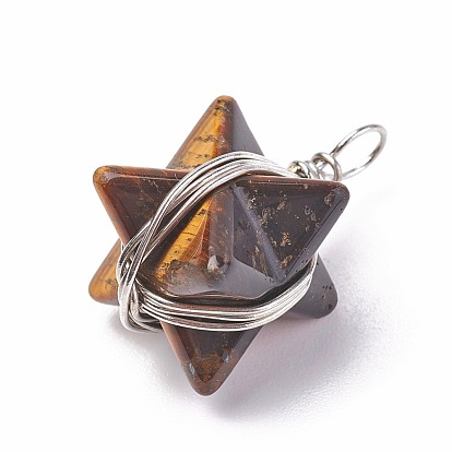 Mixed Gemstone Pendants, with Brass Findings, Merkaba Star