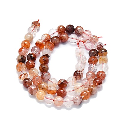 Brins de perles de quartz hématoïde rouge naturel/quartz ferrugineux, classe ab, ronde