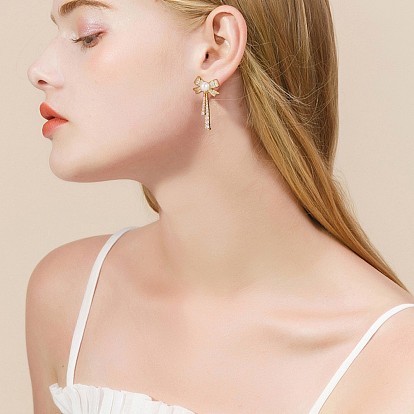 Ornaland Bow Earrings for Women, Pearl Rhinestone Bow Earrings Dangle Stud Earrings Bowknot Tassel Earrings Girl Jewelry Gifts