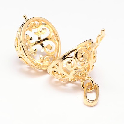 Rack Plating Brass Hollow Round Cage Pendants, For Chime Ball Pendant Necklaces Making, 28x25x21mm, Hole: 9x3.5mm