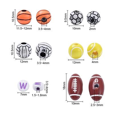 Ювелирные изделия, в том числе акриловые бусины для баскетбола и футбола / футбольного мяча, волейбола, тенниса и регби, плоские круглые непрозрачные акриловые и поделочные акриловые бусины с горизонтальным отверстием и буквами