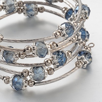 Más bucles pulseras perlas envoltura de vidrio, con la plata antigua plateada tubo de latón y los granos redondos, 53 mm