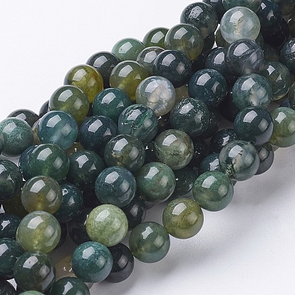 Natural Moss Agate Beads Strands, Round, 4~8mm, Hole: 0.8~1mm