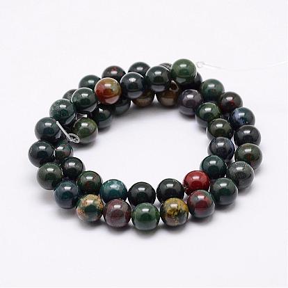 Natural Indian Bloodstone Beads Strands, Heliotrope Stone Beads, Round