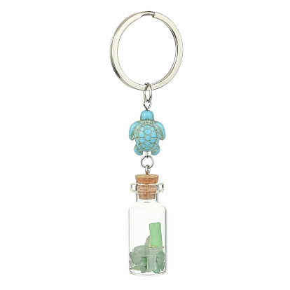 Souhaitant des porte-clés pendentif en verre de bouteille, avec des perles de pierres précieuses et des rouleaux de papier à l'intérieur et une tortue de mer turquoise synthétique,  Porte-clés en étoile fer 