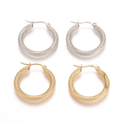 201 Stainless Steel Geometric Hoop Earrings, with 304 Stainless Steel Pins, Hypoallergenic Earrings, Textured, Ring